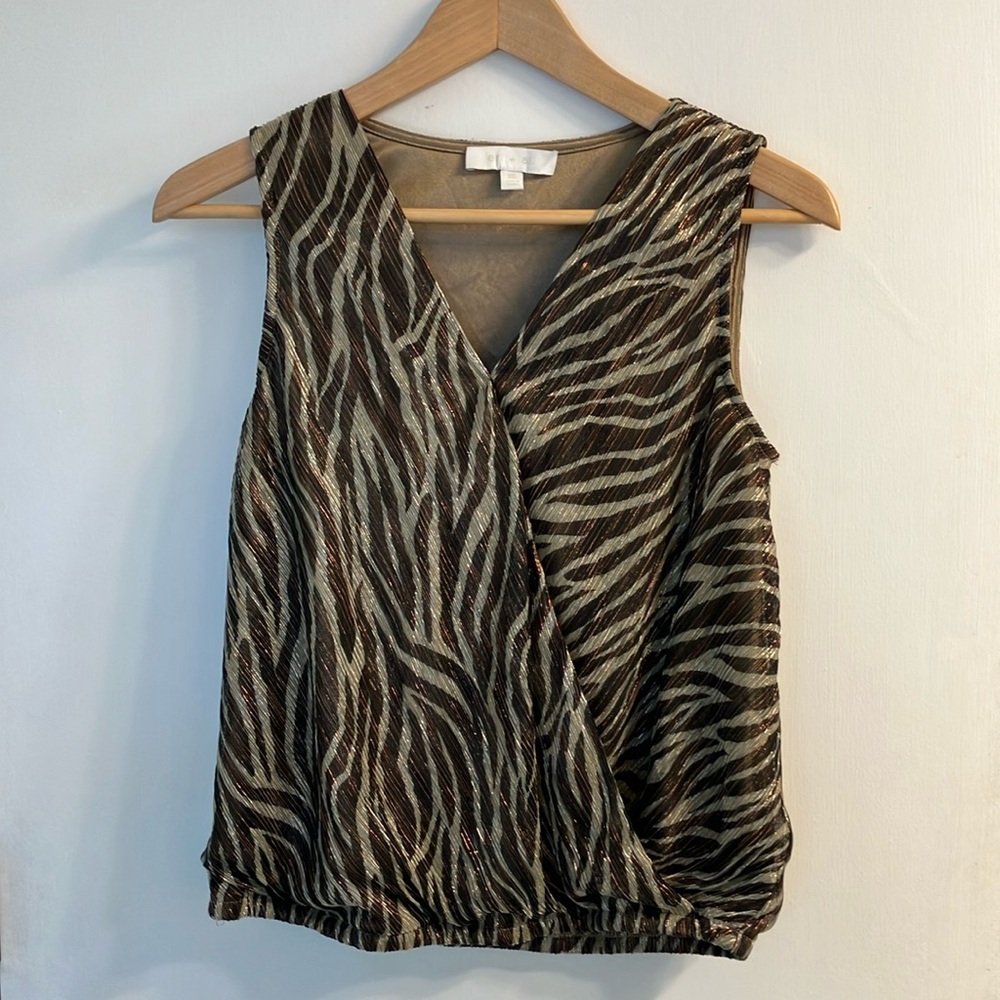 Anthropologie Eri + Ali Womens Kasi Tiger Stripe Tank Surplice Metallic